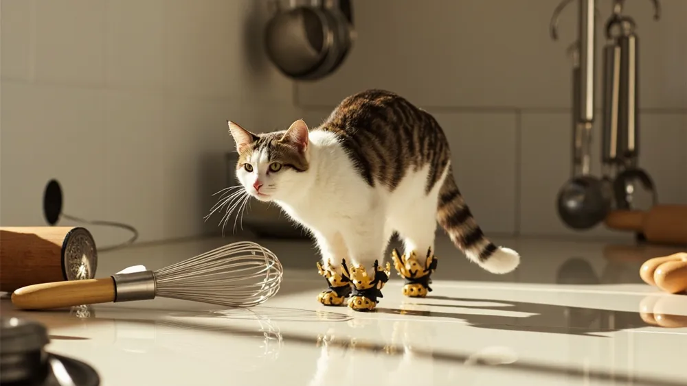 Controversial Pet Product Ad Features Cleats for Cat Kitchen Knives!