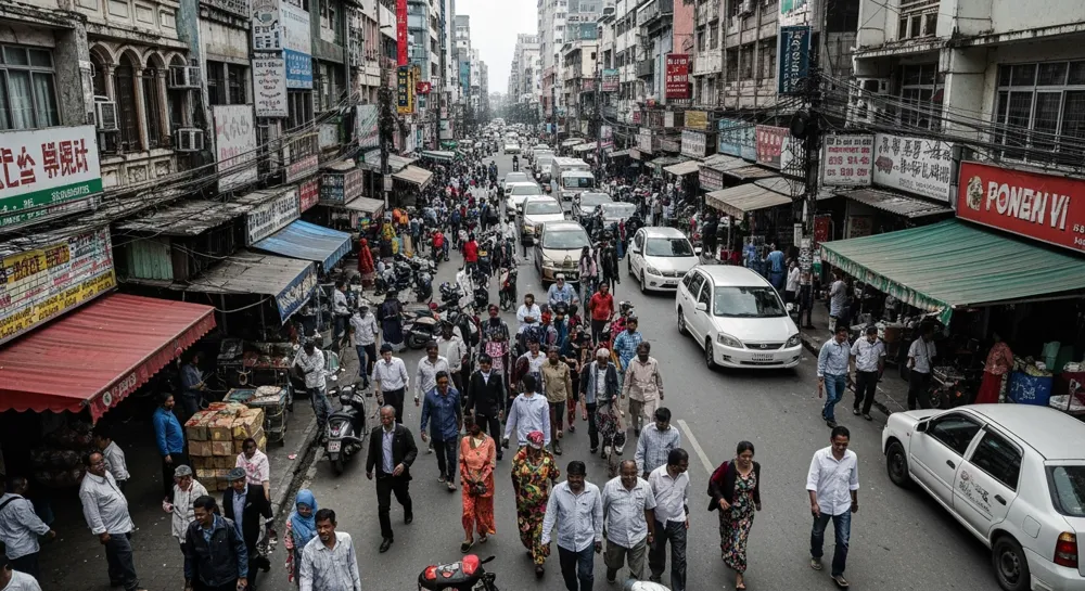 Ein Abwärtsverlauf aus kühlen Blau- und Grautönen mit fleckigen Texturen, die an herabfallende Wolken und Regentropfen erinnern.