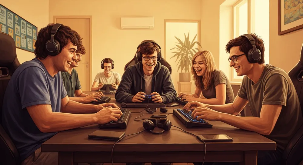 Ein geteiltes Bild eines Gamecontrollers und Ketten.