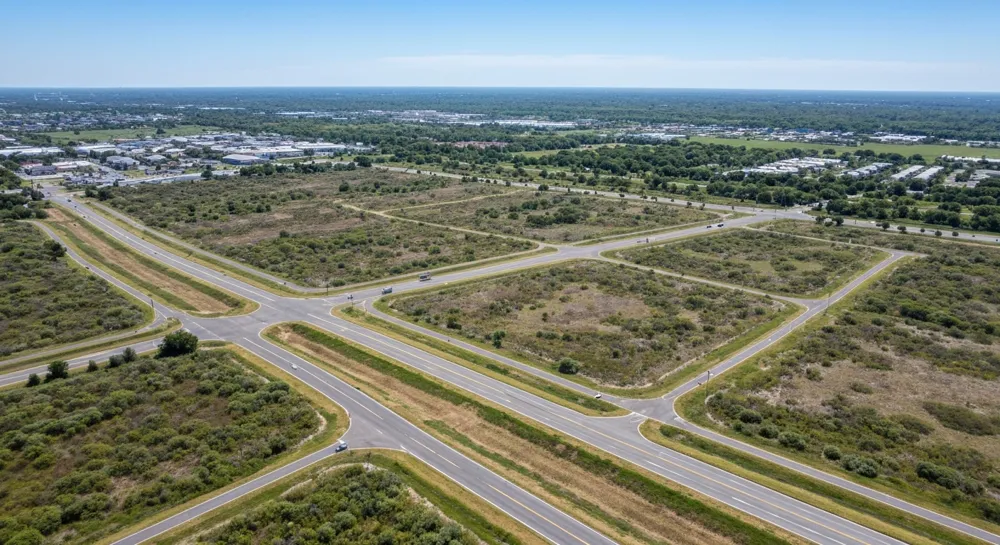 Une ligne d'horizon dynamique avec des motifs technologiques et des ponts.