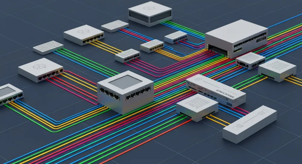 Абстрактная сеть взаимосвязанных узлов, символизирующая ИИ.