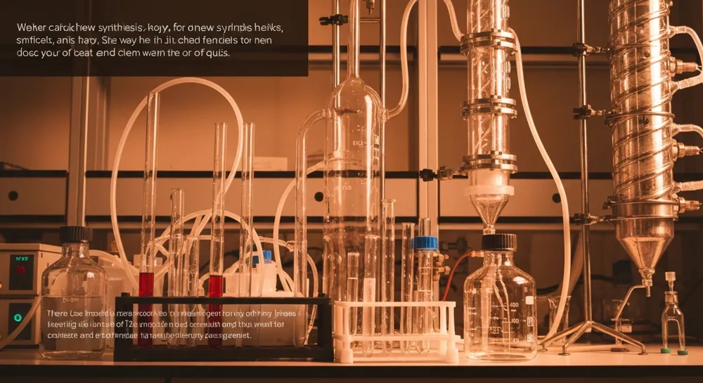 Paysage pétrochimique abstrait avec des éléments futuristes.