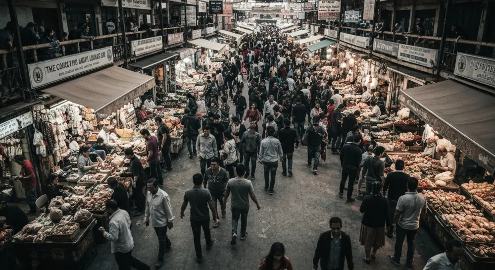 Абстрактное представление растущего графика с биржевыми символами.