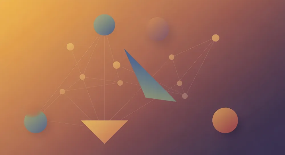 Abstrakte Darstellung umlaufender Planeten mit unterschiedlichen Größen.