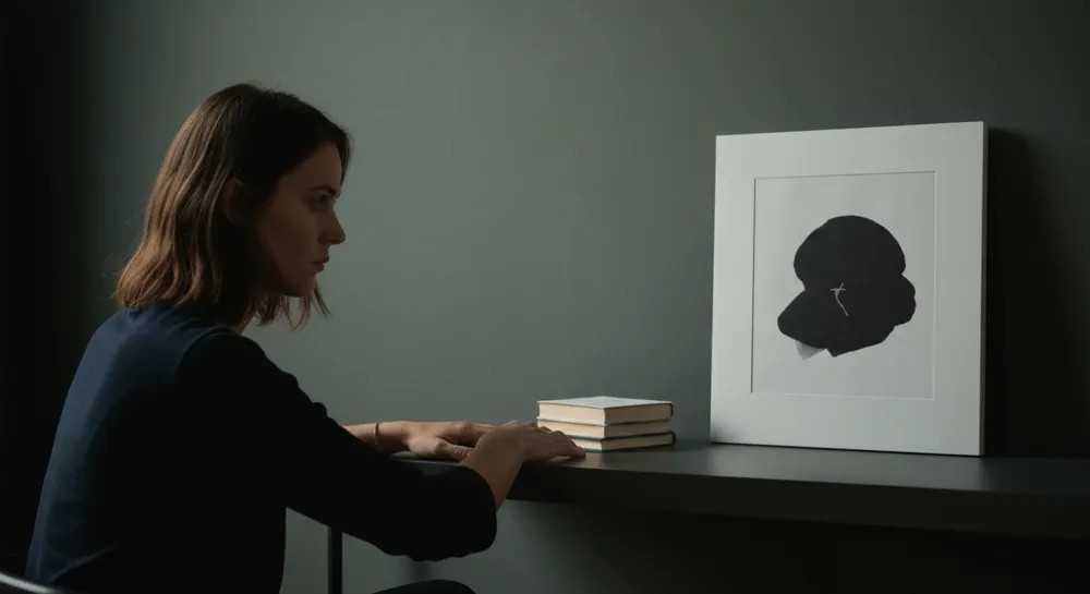 Des formes abstraites en rouge et bleu représentant un conflit.