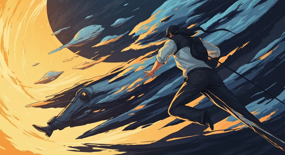 Abstrakte Formen von Pfeilen und Münzen mit kontrastierenden Farben.