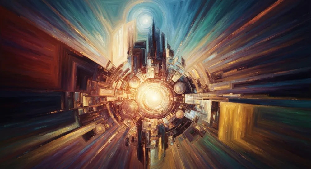 Абстрактные формы Ирана и США переплелись с контрастными цветами.