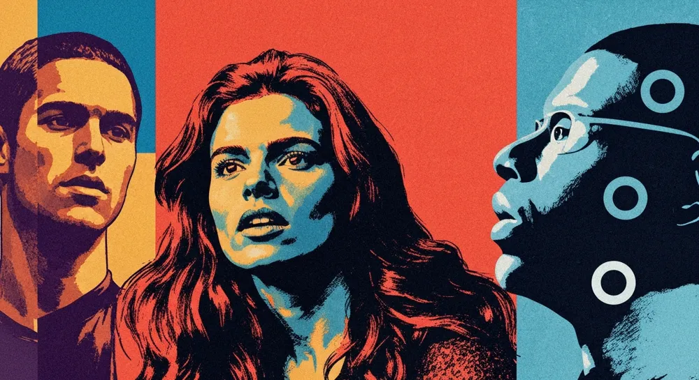 Formas abstractas que representan contratos e intercambios comerciales.