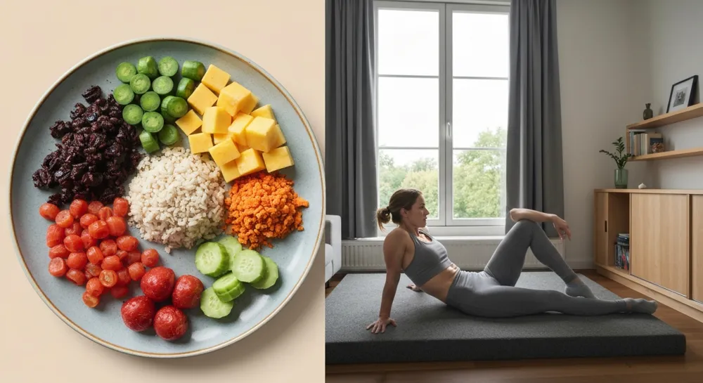 Ausgewogene Waage mit Aufwärtspfeilen und Zahnrädern.