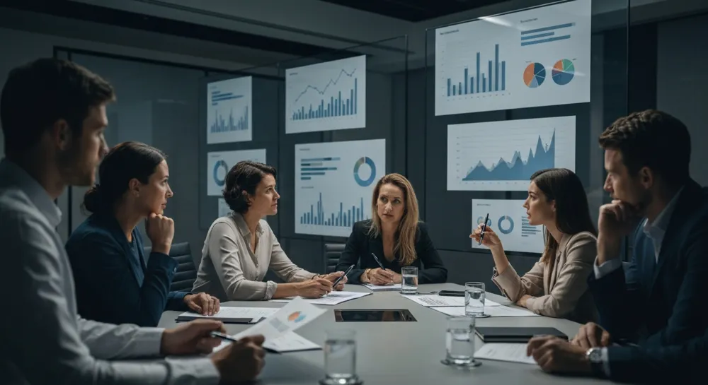 Waage mit Handelssymbolen und Flaggen.