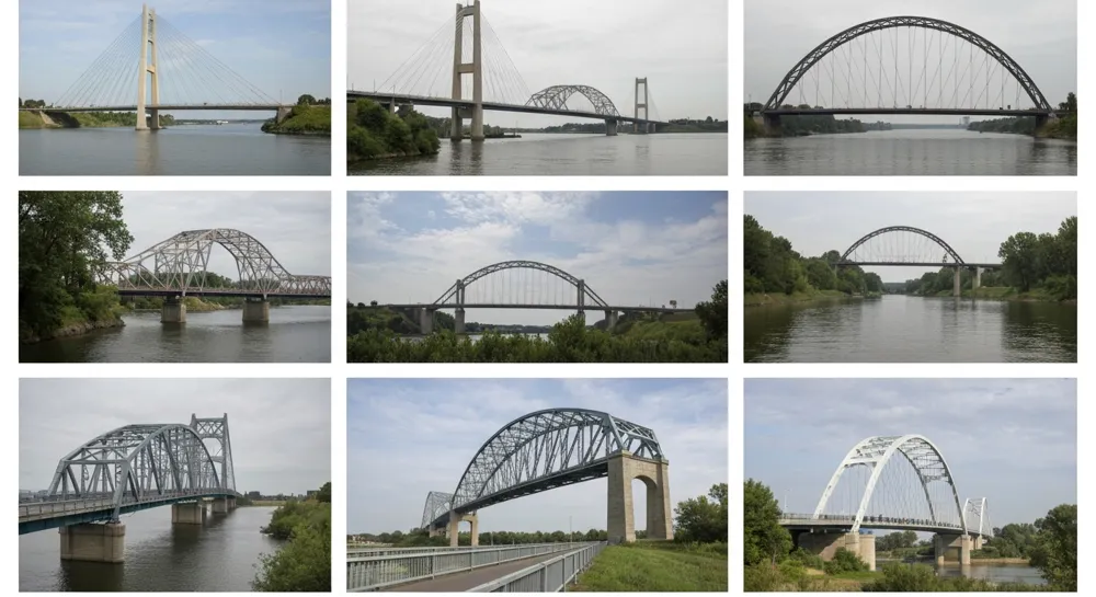 Brücken und Straßen mit Steuersymbolen und Barrieren.