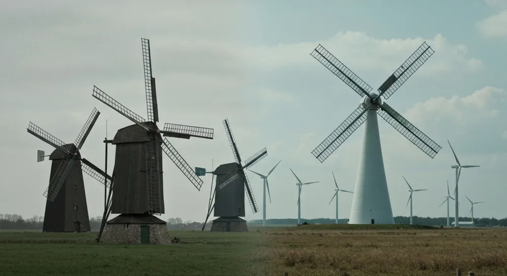 Bâtiments et plans de construction avec panneaux de mise en garde.