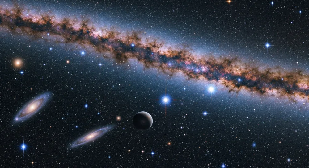 Colorful celestial bodies with varied orbits.