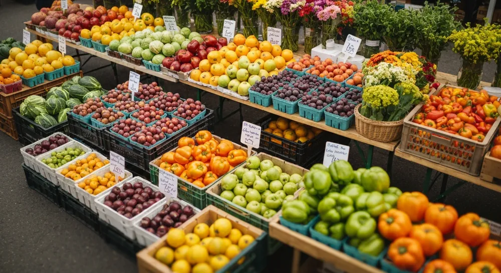 Colorful grains, vegetables, and nuts on a soft backdrop.