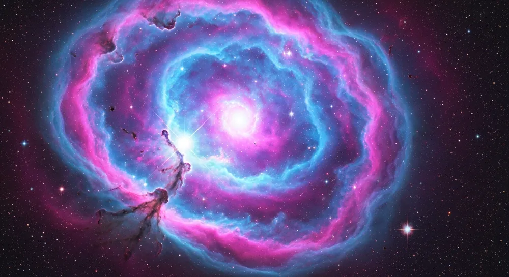 Colorful planets orbiting a star in deep space.