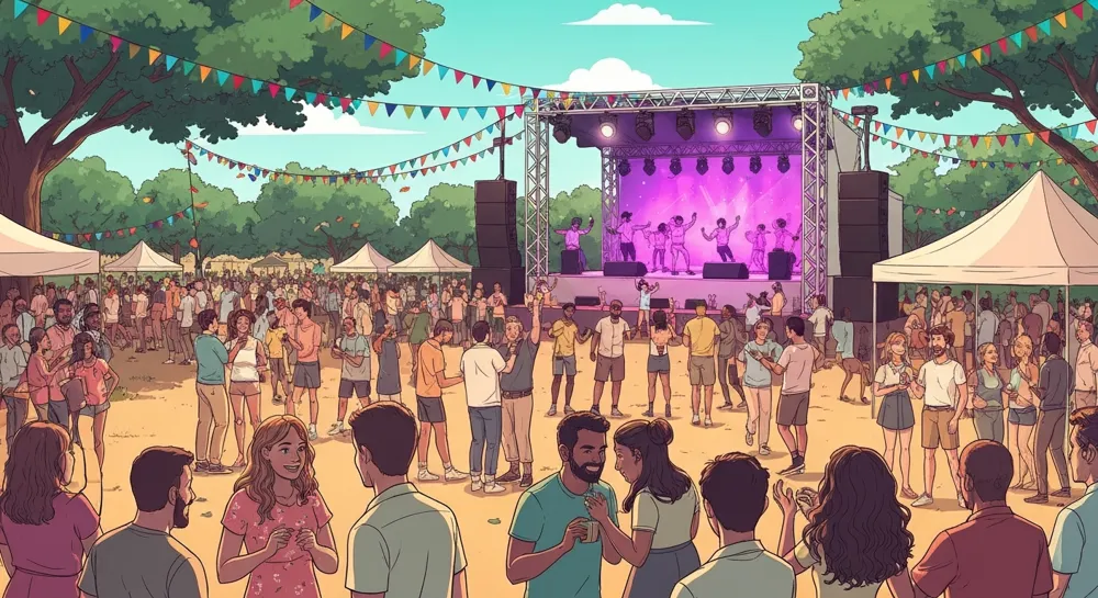 Colorful vaccine bottles surrounded by stylized bacteria.