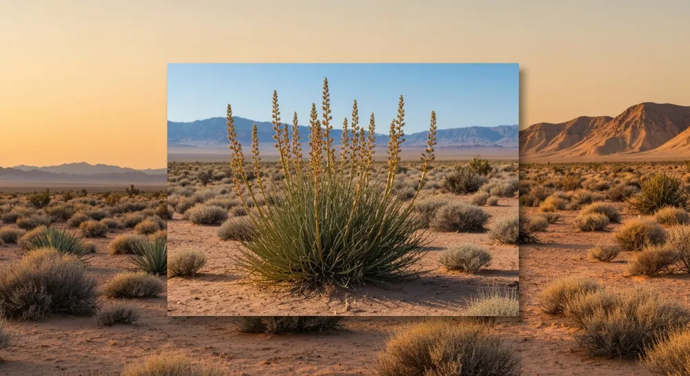 Пустынный пейзаж с далеким горизонтом на закате.