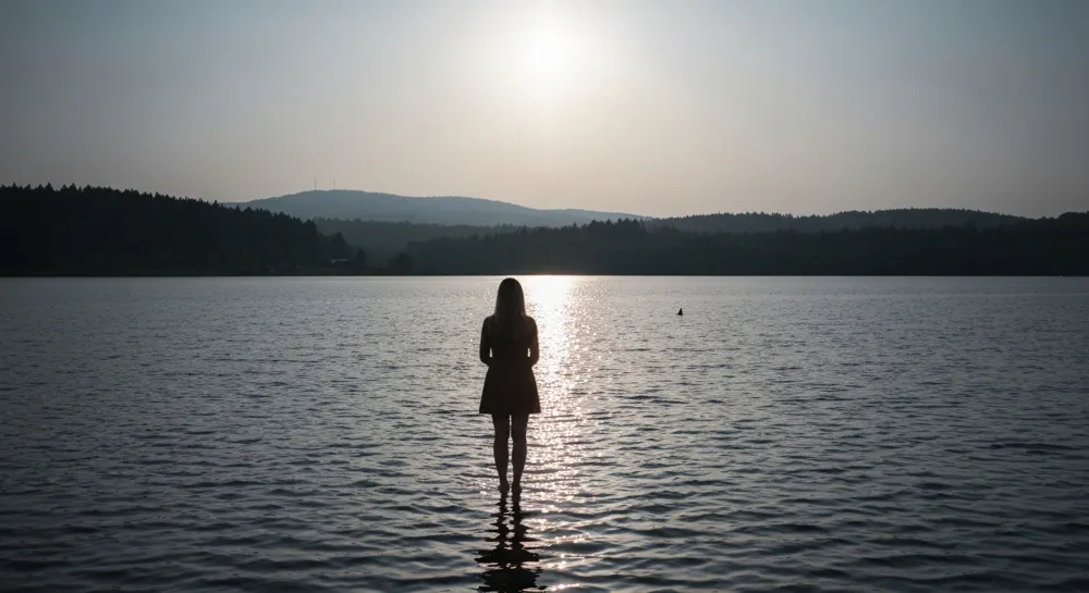 Paisaje desértico con dos banderas contrastantes.