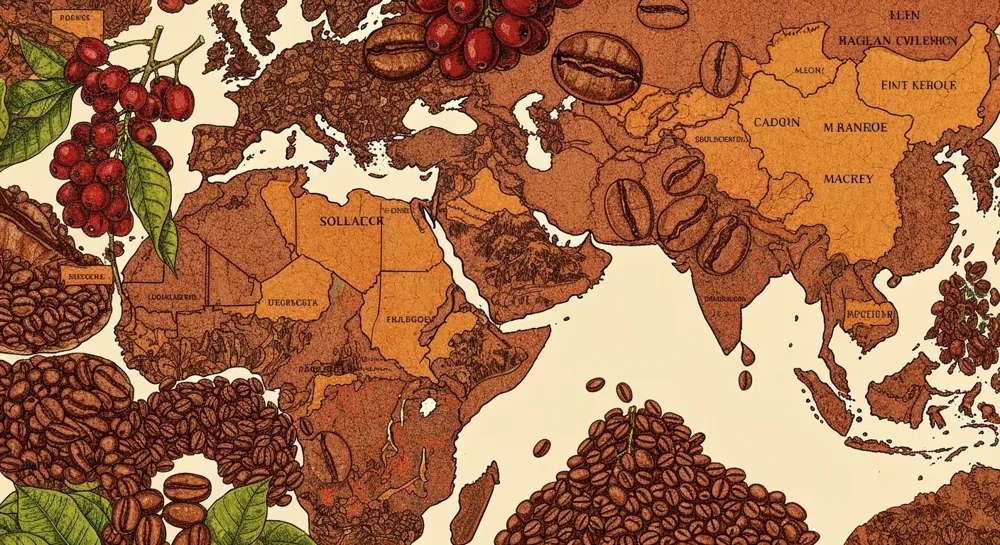 A digital landscape with abstract technology motifs.