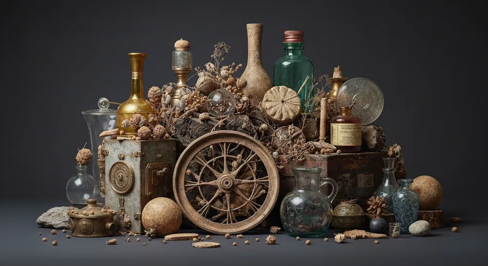 A digital measuring tape and diverse fabric swatches.