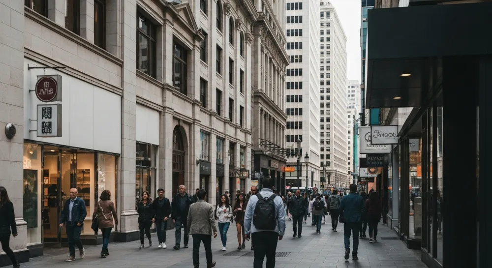 Abwärtstrend mit Marktdiagrammen und Pfeilen.