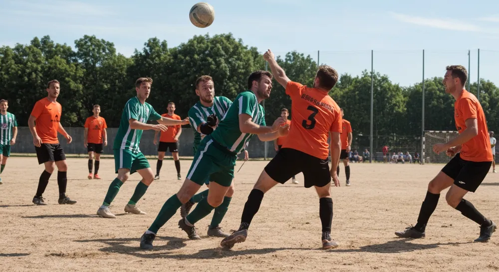 Динамичная футбольная сцена с трофеем и праздником.