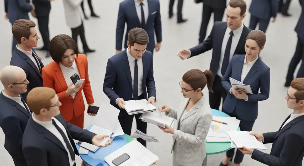 Panorama de mercado dinámico con flechas fluctuantes.