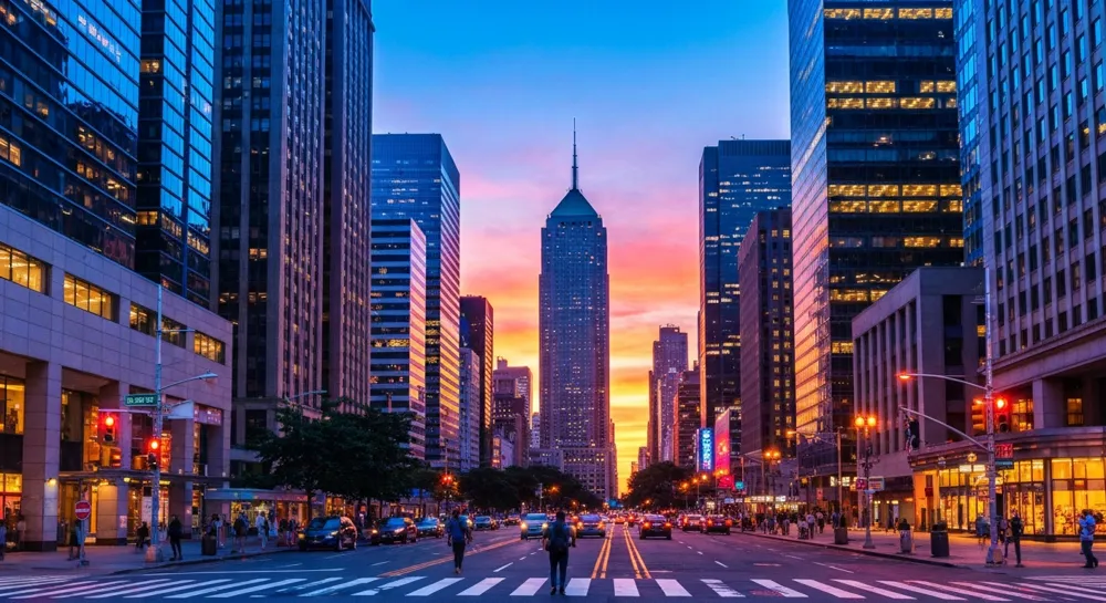 Dynamisches Neon-Stadtbild mit Gaming-Elementen.