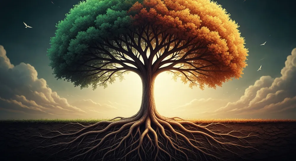 Baum des Wirtschaftswachstums mit Abwärtspfeilen.