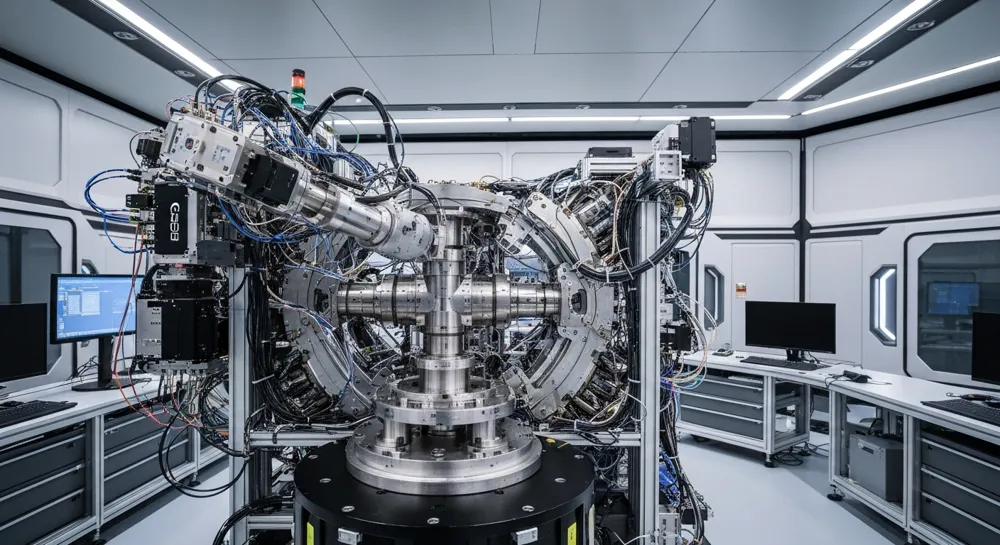 Erweiterte Raketensilhouette mit farbenfrohem Weltraumhintergrund.