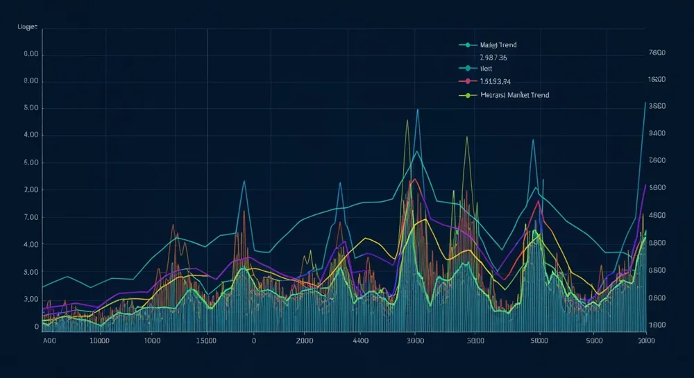 Fallende Grafiklinien inmitten dynamischer Umsatzbalken.