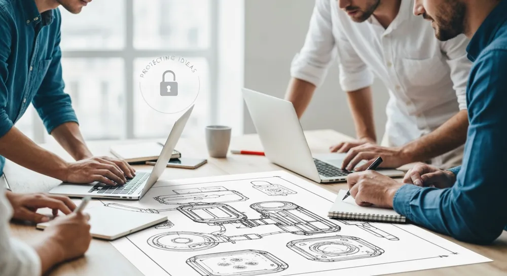 Felder mit technischen Symbolen und traditionellen Motiven.