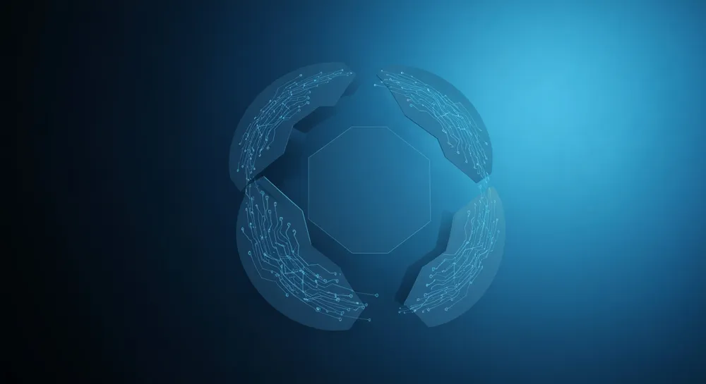 Procesador futurista con elementos tecnológicos ecológicos.