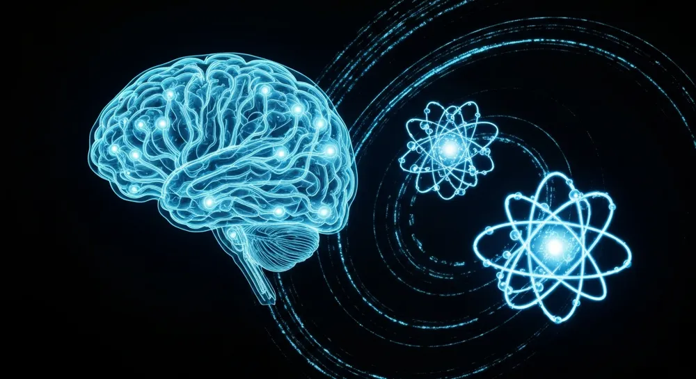 Horizonte futurista con motivos tecnológicos.