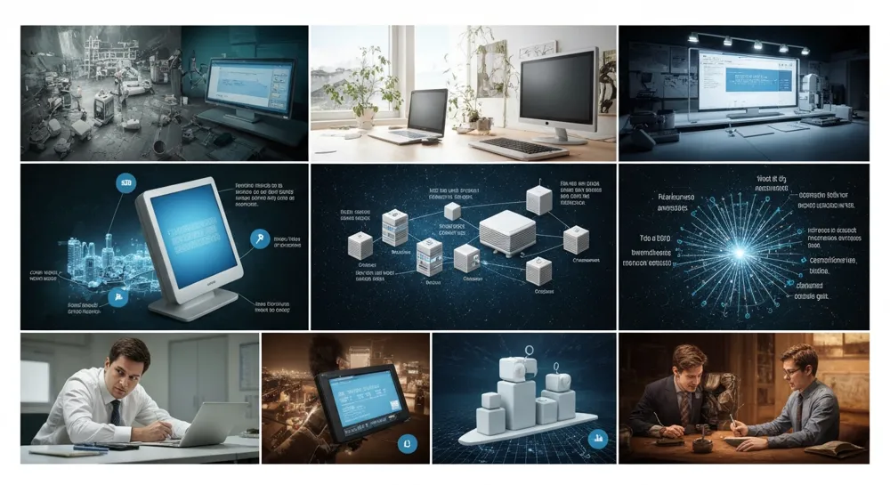 Symboles technologiques futuristes dans un paysage japonais serein.