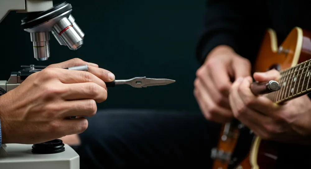 Шестерни и растения переплелись, символизируя генетику.