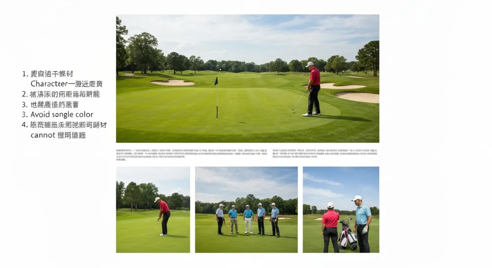 Golf course with American flags and elegant landscape.
