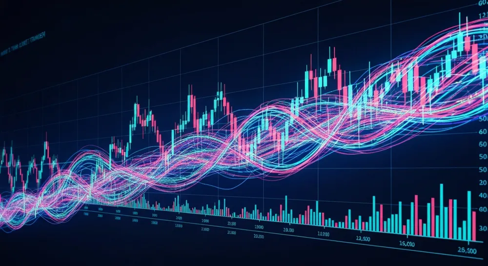 Graphique des tendances à la baisse des valeurs technologiques avec des nuages.