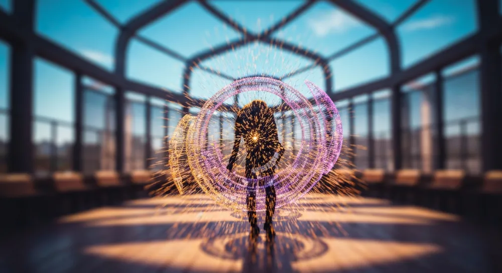 Слои графена, образующие динамичный городской пейзаж.