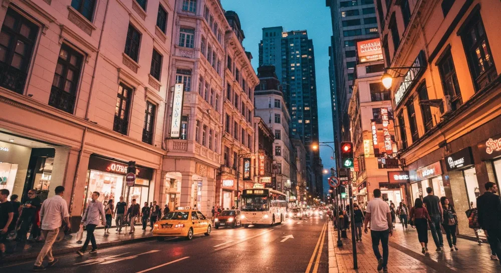 Пейзаж фабрик с тенями и зеленым ростом.