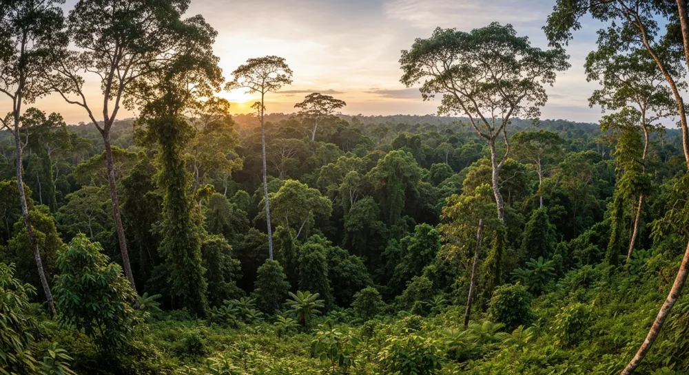Paisaje lunar con símbolos de energía nuclear y estrellas.