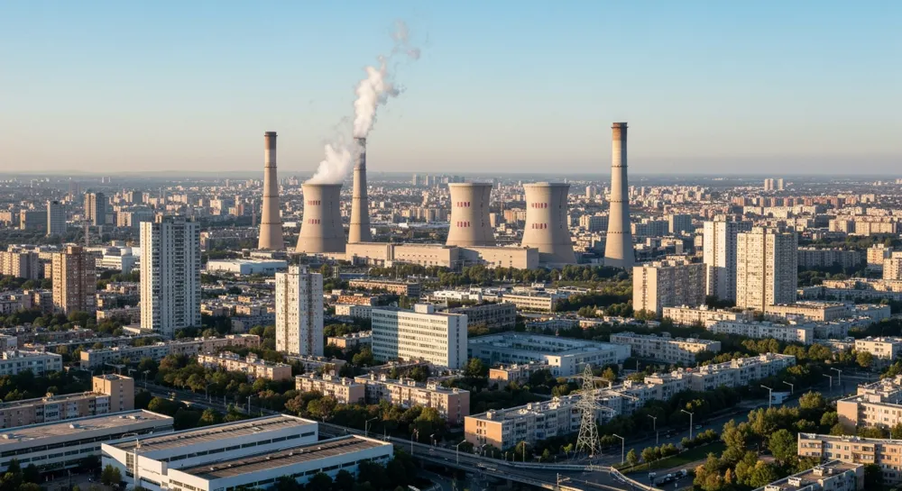 Атомные электростанции под ярким небом.