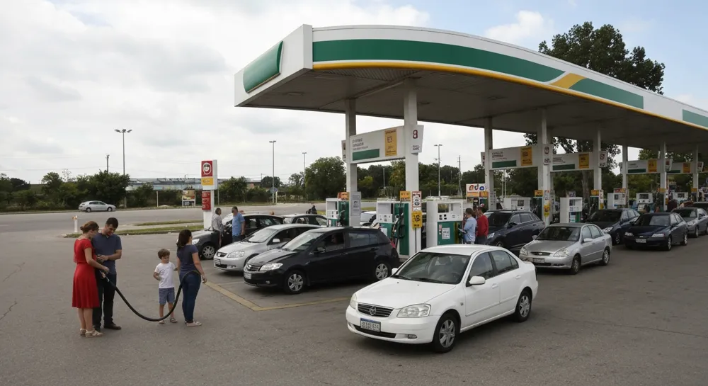 График нефтяного барреля со стрелкой нисходящего тренда и нефтяной вышкой.