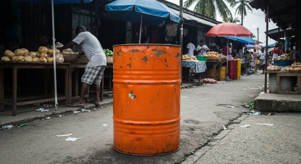 Бочки с нефтью, сложенные на складе, имеют график роста.