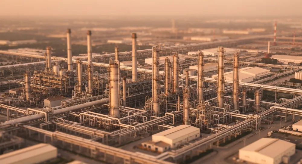 Нефтеперерабатывающий завод со снижающимися производственными показателями.