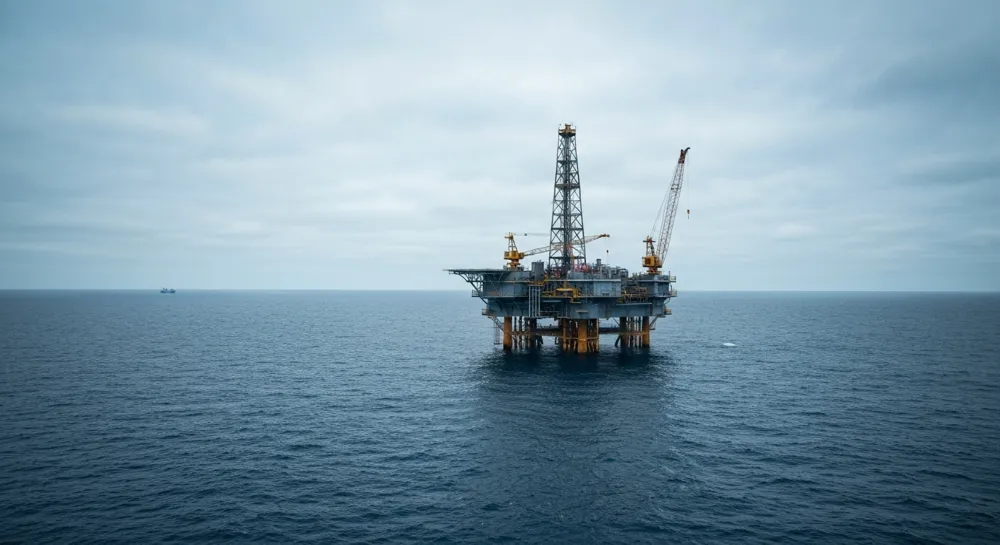 Plataformas petrolíferas con un cielo tormentoso como telón de fondo.