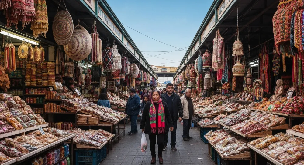 Marché ouvert avec des marchandises fluides et une industrie en plein essor.
