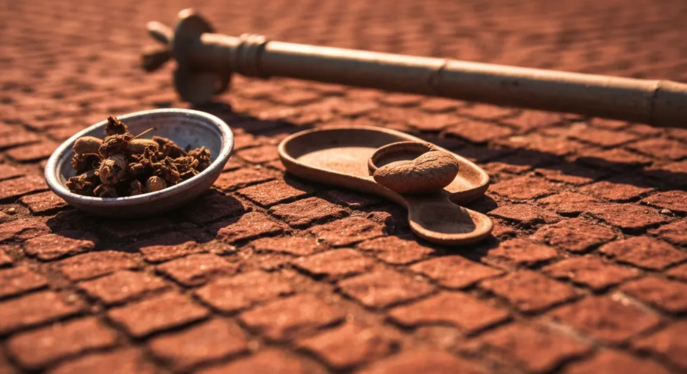 Pillen und Laborgeräte in ausgewogenem Maßstab.