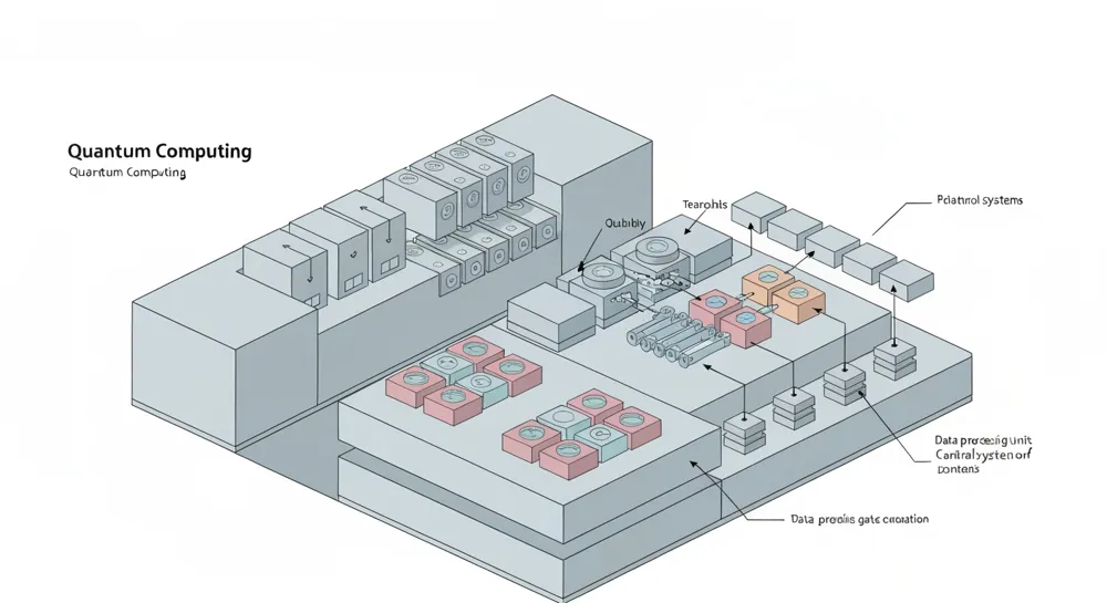Circuito informático cuántico con bits cuánticos brillantes.