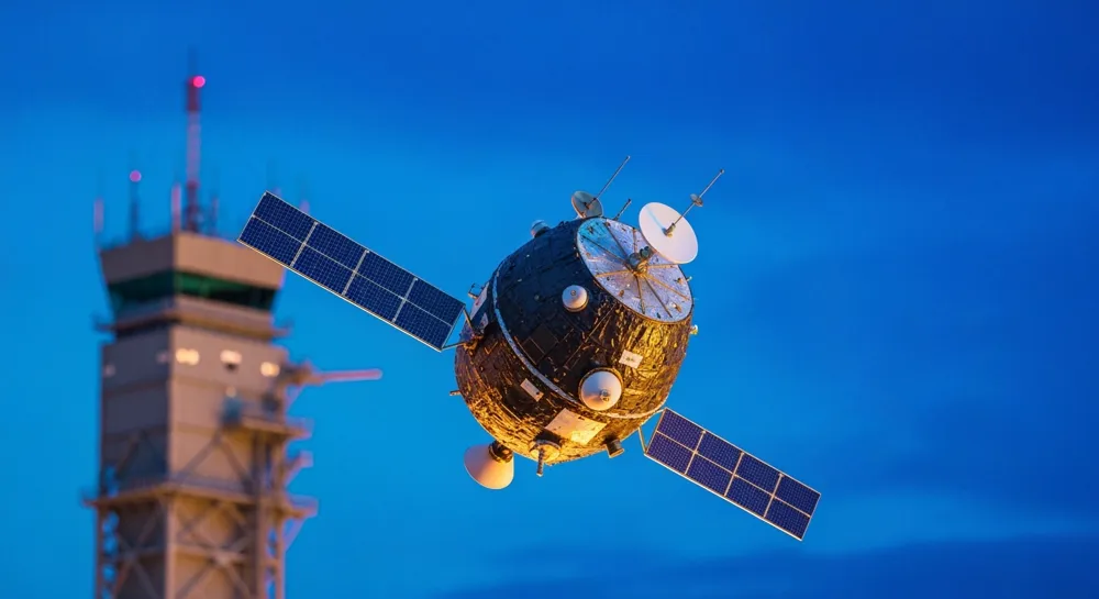 Radio waves radiating from starry backgrounds.